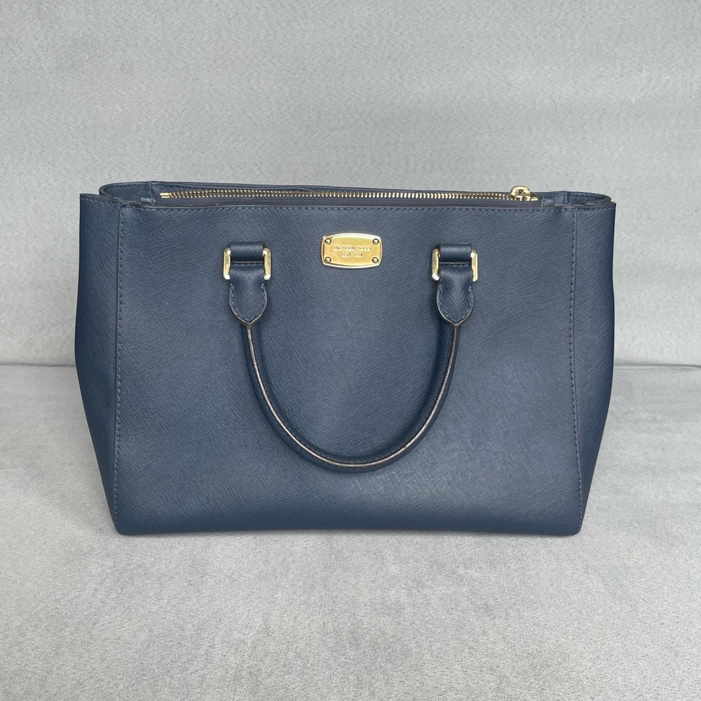 Michael Kors Kellen Dark Blue Saffiano Leather Medium Satchel